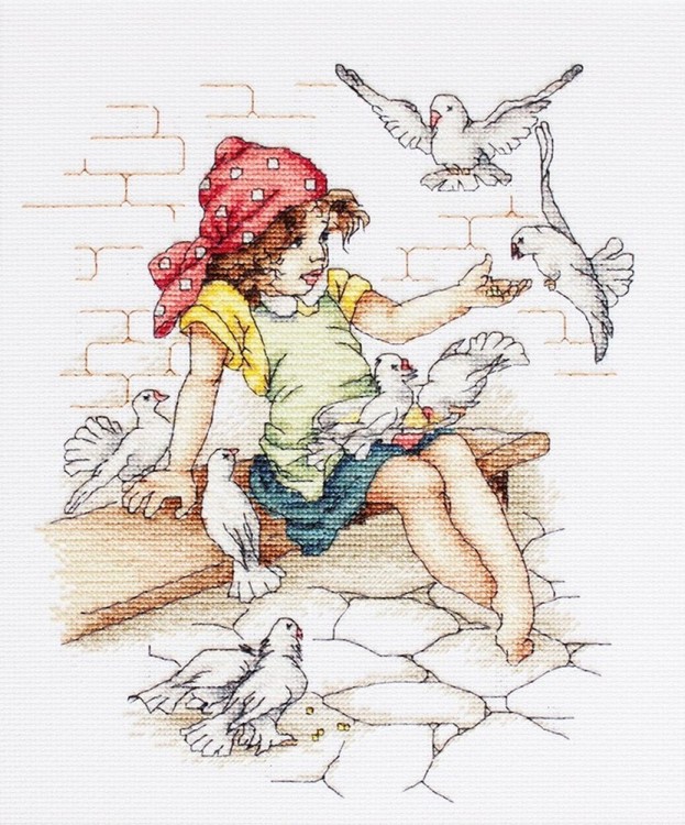 Набор для вышивания Luca-S B1051 Девочка с голубями