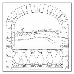 Stamperia DFTM17 Салфетка рисовая с контуром рисунка "Деревенская арка"