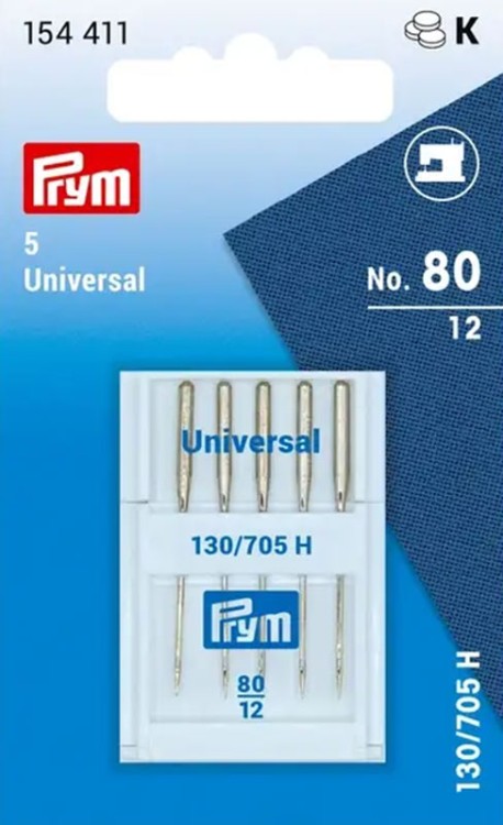 Prym 154411 Иглы для швейных машин с плоской колбой 130/705 H, универсальные №80