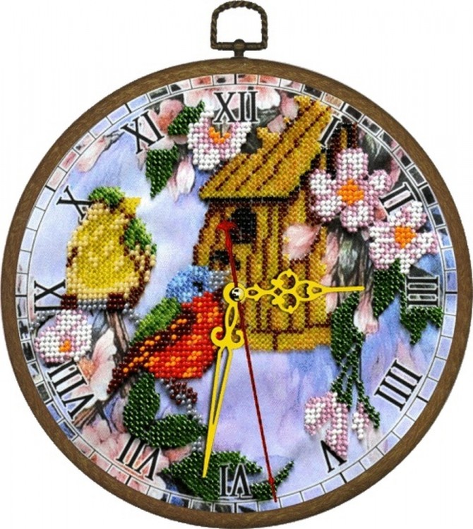 Набор для вышивания Вышиваем бисером В-87 Часы "Птичий дом"