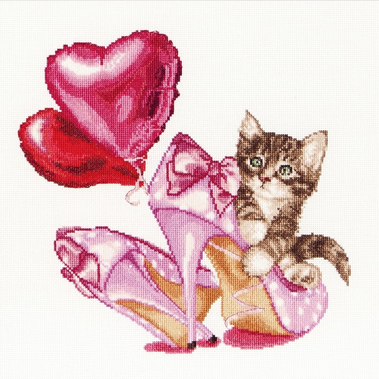 Набор для вышивания Thea Gouverneur 740A Valentine's Kitten (Котенок Святого Валентина)