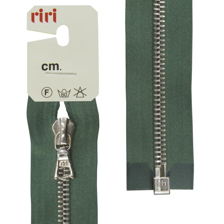 Riri 3551226/70/5861 Молния металлическая, разъемная, на атласной тесьме, 6 мм, 70 см, зеленый холодный