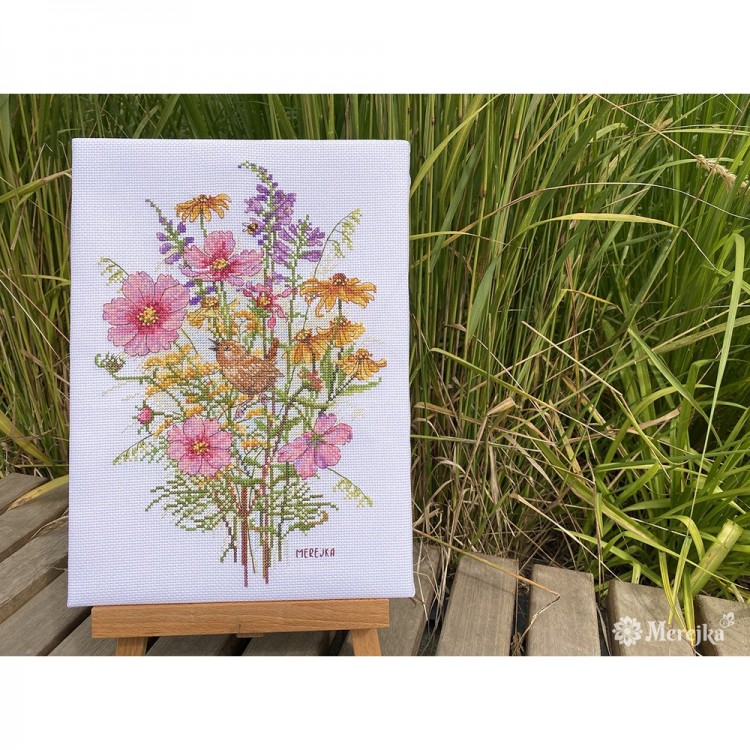 Набор для вышивания Мережка K-197 Сентябрьские цветы и Крапивник