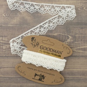 Goodman T-1910.112 Кружево-вышивка на тюле, ширина 28 мм, цвет молочный, 3.5 м