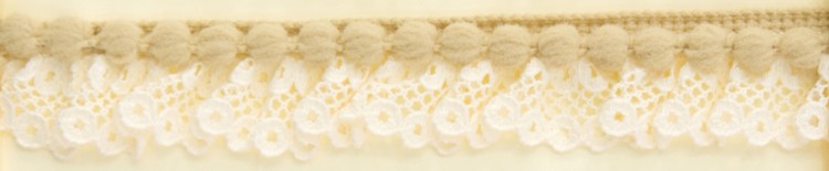 Matsa 5344442/8034 Рюш декоративный с помпонами, ширина 20 мм, цвет сливочный с бежевым