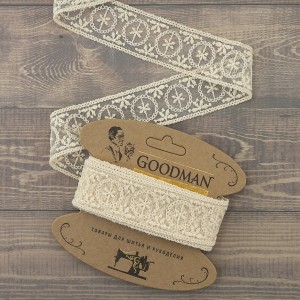 Goodman T-2005.371 Кружево-вышивка на тюле, ширина 33 мм, цвет бежевый, 3.5 м