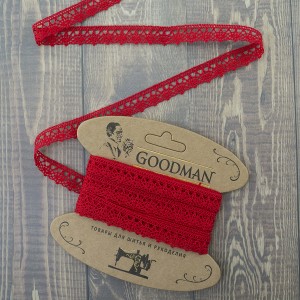 Goodman K-5001-216 Кружево плетеное, ширина 10 мм, цвет красный, 5 м