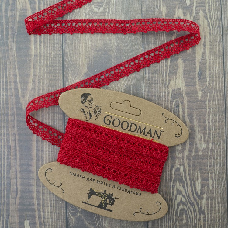 Goodman K-5001-216 Кружево плетеное, ширина 10 мм, цвет красный, 5 м