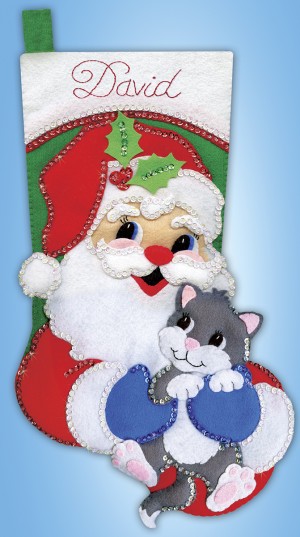 Design Works 5255 Сапожок для подарков "Санта с котенком"