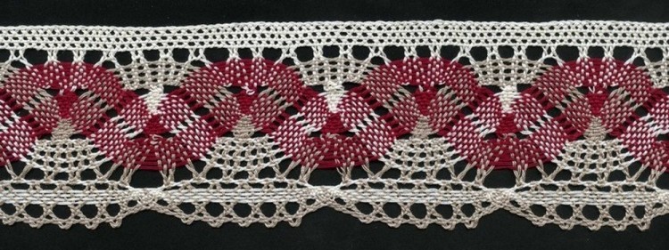 IEMESA 1854/D4 Плетеное хлопковое кружево, ширина 55 мм, цвет Телесный с бордовым