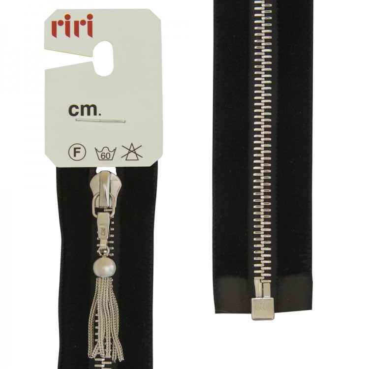 Riri 3551805/50/2110 Молния металлическая, разъемная, на бархатной тесьме, 6 мм, 50 см, черный