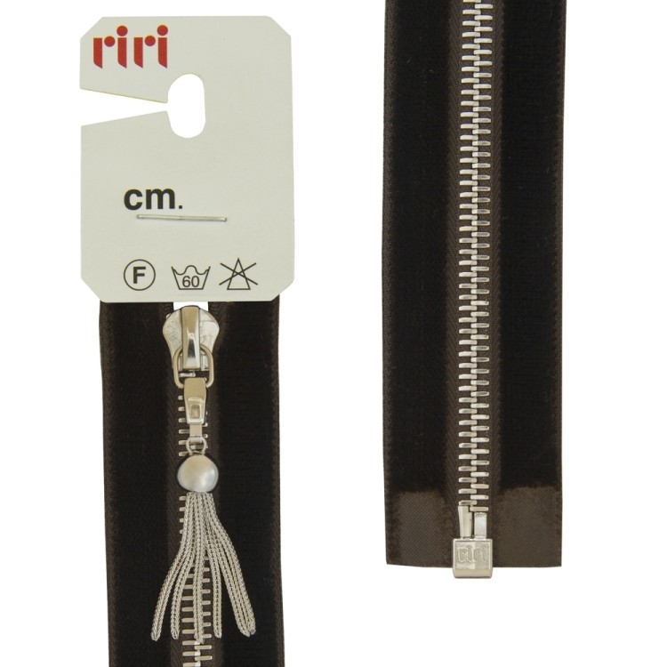 Riri 3551805/50/2226 Молния металлическая, разъемная, на бархатной тесьме, 6 мм, 50 см, коричневый