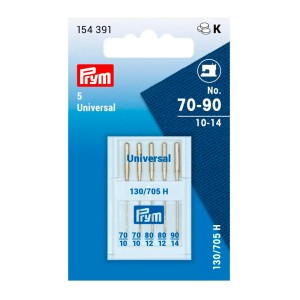 Prym 154391 Иглы для швейных машин с плоской колбой 130/705 H, универсальные № 70-90