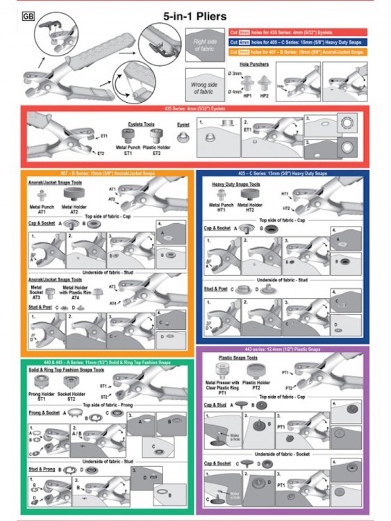 Hemline 4422 Набор инструментов для установки люверсов и кнопок 5 в 1