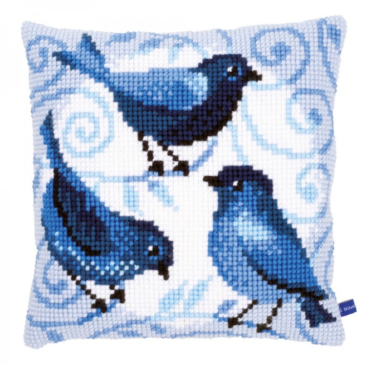 Набор для вышивания Vervaco PN-0153868 Подушка "Голубые птицы"