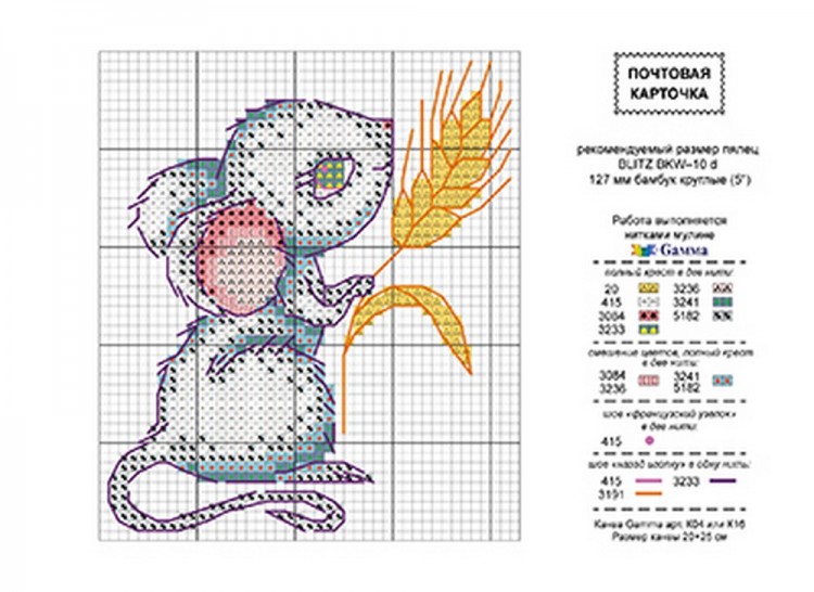 Панна 072020 Открытка "Мышонок" - схема для вышивания