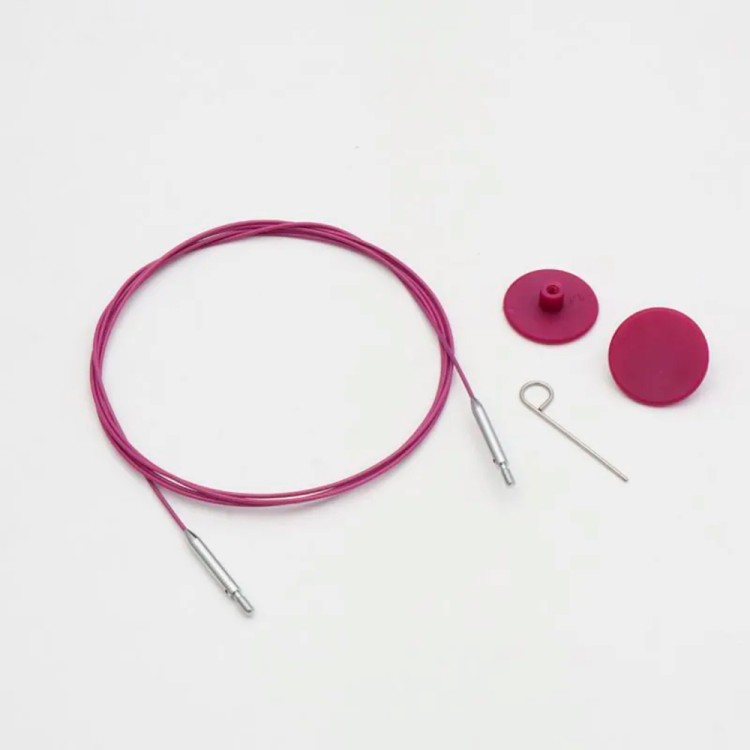 KnitPro Тросик поворотный для съемных спиц Thin & Flex, заглушки, ключик (фиолетовый с серебристыми разъемами)