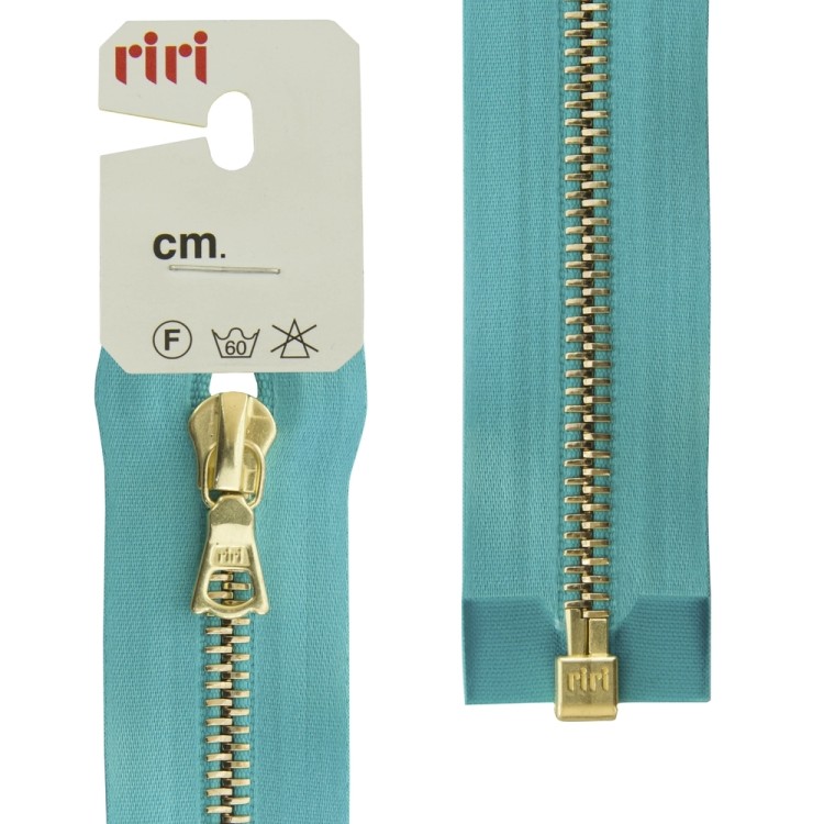 Riri 3503219/60/5859 Молния металлическая, разъемная, на атласной тесьме, 6 мм, 60 см, бирюзовый
