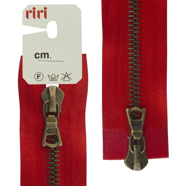 Riri 3569220/80/2407 Молния металлическая, разъемная, 2 замка, 6 мм, 80 см, красный