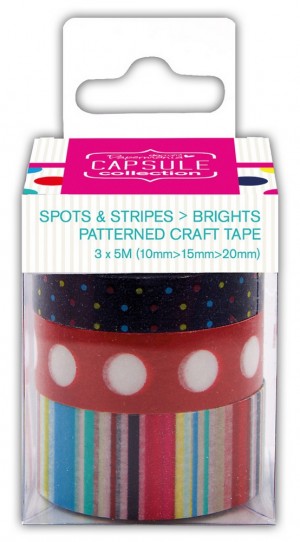 Docrafts PMA462301 Лента клейкая декоративная с рисуком Spots & Stripes Brights