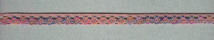 IEMESA 3155/A3 Мерсеризованное хлопковое кружево, ширина 13 мм, цвет пыльно-розовый с сиренево-желтым