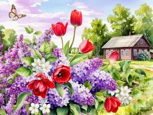 Каролинка КЛ-3113 Сирень и тюльпаны