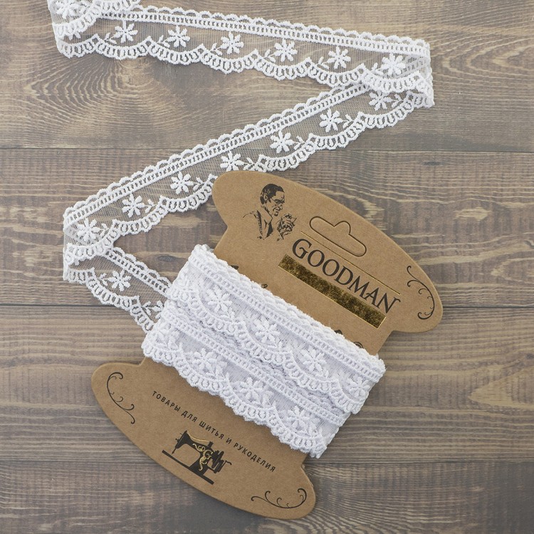 Goodman T-3003.212 Кружево-вышивка на тюле, ширина 30 мм, цвет белый, 4.5 м