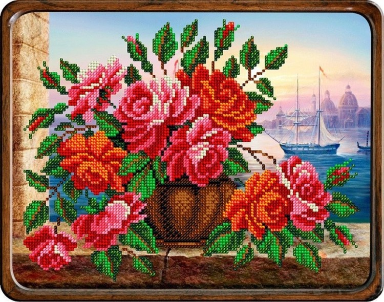 Набор для вышивания Вышиваем бисером В-123 Розы в вазе