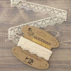 Goodman T-1910.371 Кружево-вышивка на тюле, ширина 28 мм, цвет бежевый, 3.5 м