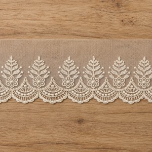 IEMESA 43448/02 Вышивка хлопком на тюле, ширина 35 мм, цвет кремовый