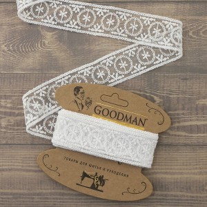 Goodman T-2005.212 Кружево-вышивка на тюле, ширина 33 мм, цвет белый, 3.5 м