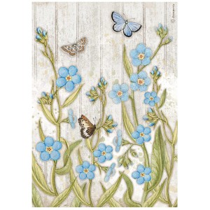 Stamperia DFSA4667 Бумага рисовая "Romantic Garden House blue flowers and butterfly"