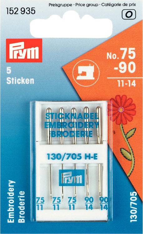 Prym 152935 Специальные иглы для швейных машин с плоской колбой, №75-90 ВЫШИВКА
