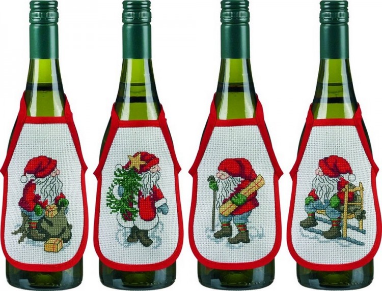 Набор для вышивания Permin 78-6612 Фартучки на бутылки "Рождественские гномы"