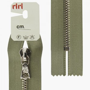 Riri 3651221/16/5884 Молния металлическая, неразъемная, на атласной тесьме, 6 мм, 16 см, серо-зеленый