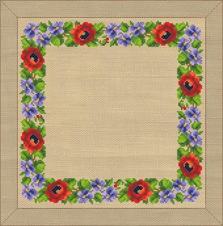 Мережка Q-02 Бордюр с маками и анютиными глазками