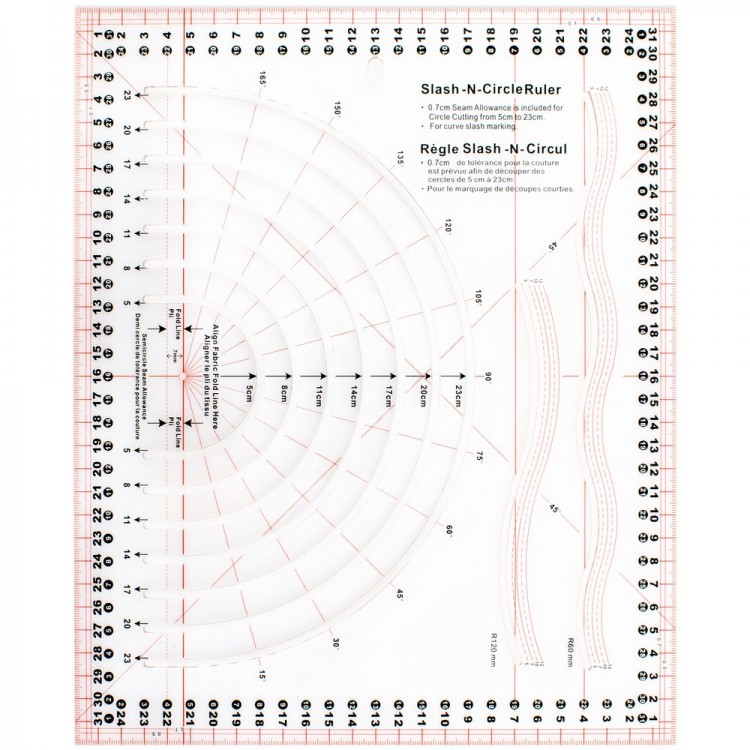 Hemline NL4195 Линейка многофункциональная с прорезями для окружностей, 31 x 26 см