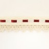 Matsa 13021/9 Тесьма декоративная, ширина 20 мм, бежевая с кружевом и атласной бордовой лентой