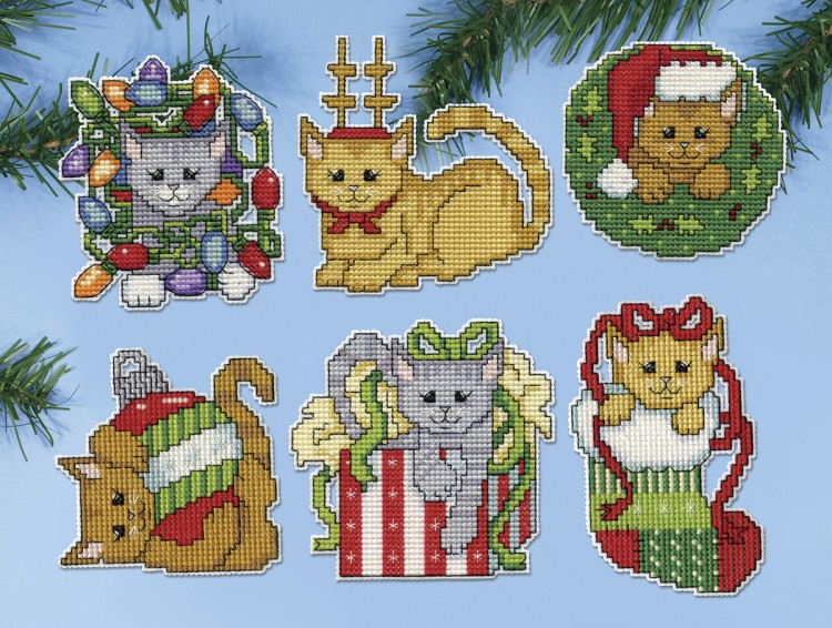Набор для вышивания Design Works 5917 Елочные игрушки "Рождественские котята"