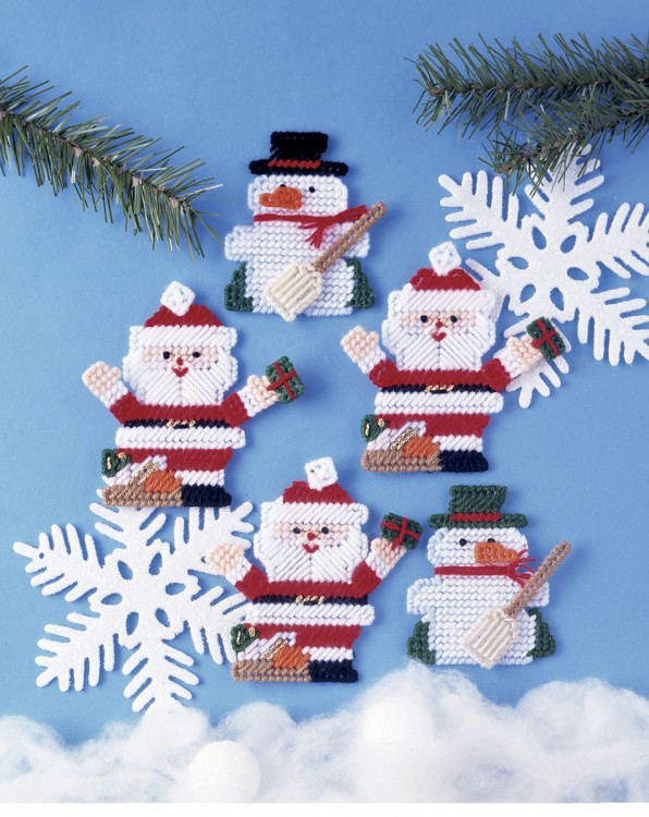 Набор для вышивания Design Works 1224 Елочные игрушки "Санта и снеговики"