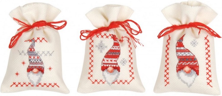 Набор для вышивания Vervaco PN-0155951 Мешочек для саше "Рождественские гномы" (набор из 3 шт.)
