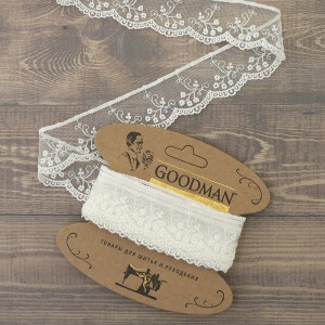 Goodman T-30115.112 Кружево-вышивка на тюле, ширина 32 см, цвет молочный, 3.5 м