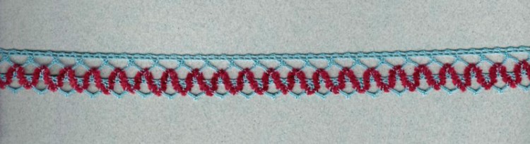 IEMESA 1862/CG Мерсеризованное хлопковое кружево, ширина 17 мм, цвет голубой с бордовым