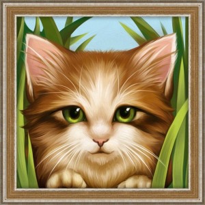 Алмазная живопись АЖ-1640 Зеленоглазый котенок