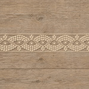 IEMESA 43482/02 Вышивка хлопком на тюле, ширина 35 мм, цвет кремовый