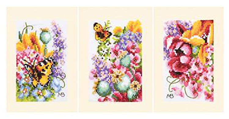 Набор для вышивания Lanarte PN-0224152 Открытка "Flower Power Bouquet" (Букет из ярких цветов) 3 шт.