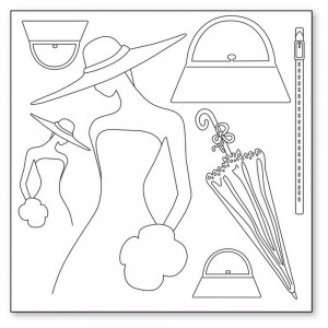 Stamperia DFTM02 Салфетка рисовая с контуром рисунка Silhouette art "Женщина и аксессуары"