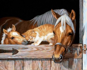 Алмазная живопись АЖ-4055 Котенок и лошади