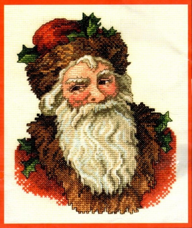 Набор для вышивания Vermillion Stitchery 7032 Brown Fur Santa (Коричневый меховой Санта-Клаус)