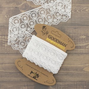 Goodman T-1909.212 Кружево-вышивка на тюле, ширина 63 мм, цвет белый, 3.5 м